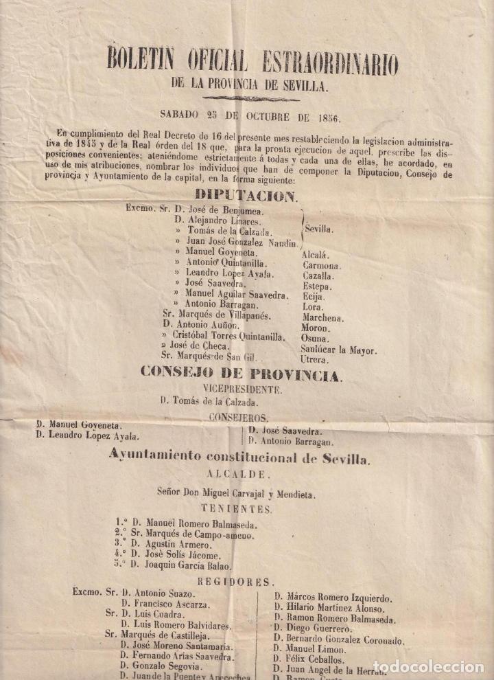 Coleccionismo de Revistas y Peri&oacute;dicos: Bolet&iacute;n Oficial Extraordinario de la Provincia de Sevilla. 25 Octubre 1856. RARO