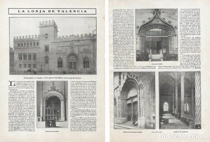 Collezionismo di Riviste e Giornali: 1908 HOJAS REVISTA VALENCIA LA LONJA PUERTA DE LA CARIDAD DEL JARD&Iacute;N PLAZA CALLADO SAL&Oacute;N COLUMNAS