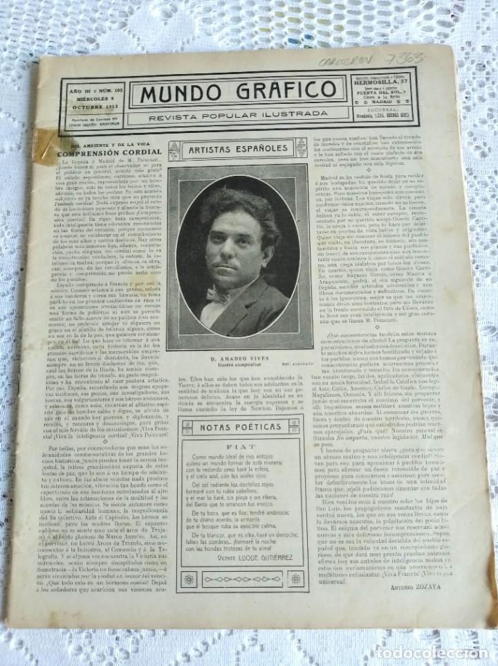 Coleccionismo de Revistas y Peri&oacute;dicos: REVISTA MUNDO GR&Aacute;FICO. A&Ntilde;O 3. N&ordm; 102. 8 OCT. 1913. POINCAR&Eacute; EN MADRID. LAS MANIOBRAS ALEMANAS.. LEER