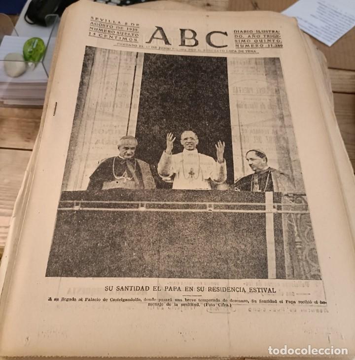 Coleccionismo de Revistas y Peri&oacute;dicos: ABC SEVILLA, 8 AGOSTO 1939, PIO XII, ACCIDENTE AVIACION HOSPITALET,TOROS SANLUCAR BARRAMEDA,ETC...