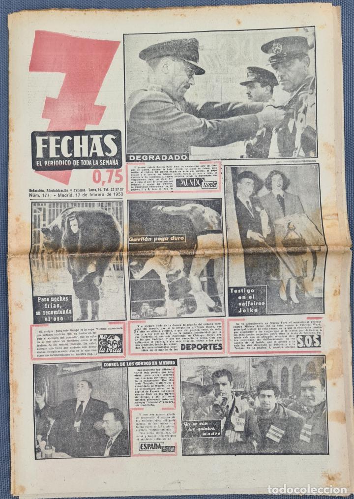 Coleccionismo de Revistas y Peri&oacute;dicos: PERIODICO 7 FECHAS 17 FEBRERO 1953 SORTEO DE RECLUTAS PARA AFRICA - BOXEO CHUCK DAVEY