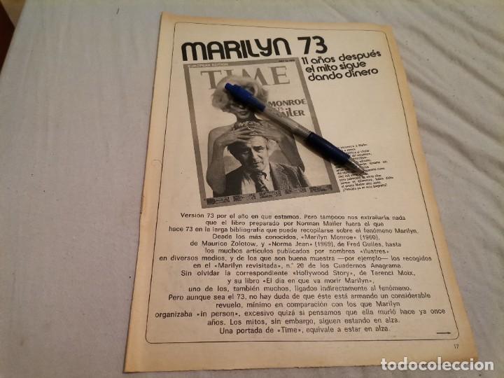 Coleccionismo de revistas y peri&oacute;dicos: MARILYN MONROE 11 A&Ntilde;OS DESPU&Eacute;S EL MITO SIGUE DANDO DINERO RECORTE REVISTA 2 PAGINAS 1973