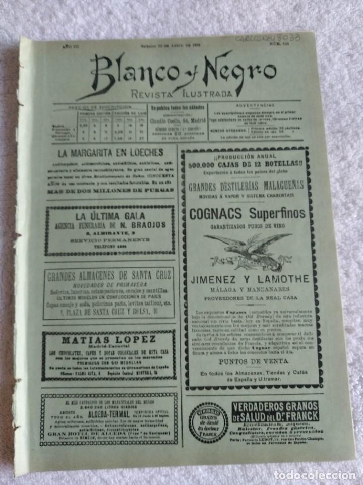 Coleccionismo de Revistas y Peri&oacute;dicos: BLANCO Y NEGRO. N&ordm; 103. A&Ntilde;O 1893. DON FRANCISCO DE QUEVEDO. SILUETAS POL&Iacute;TICAS. EL &Oacute;RGANO MUD.. LEER