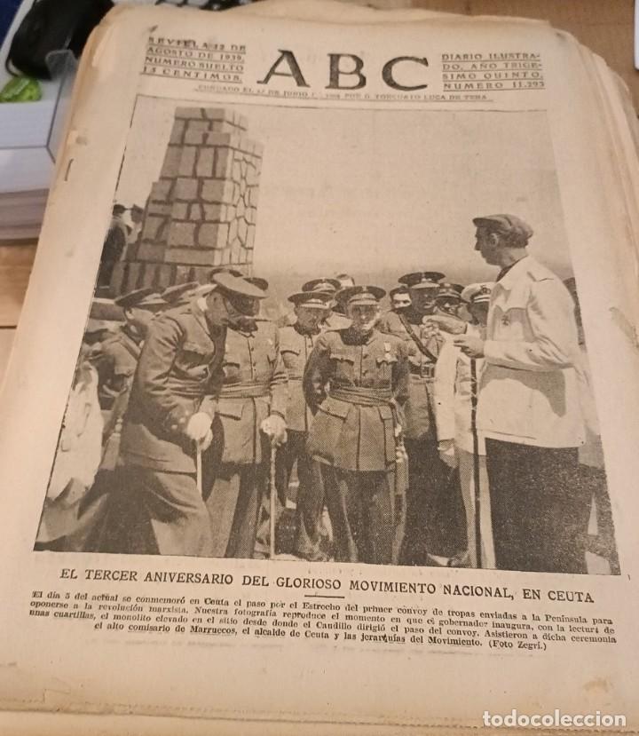 Coleccionismo de Revistas y Peri&oacute;dicos: ABC SEVILLA, 12 AGOSTO 1939, ANIVERSARIO GLORIOSO MOVIMIENTO, ETC...13 PAGINAS