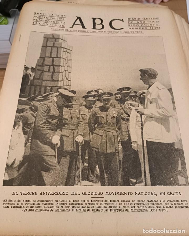 Coleccionismo de Revistas y Peri&oacute;dicos: ABC SEVILLA, 12 AGOSTO 1939, ANIVERSARIO GLORIOSO MOVIMIENTO, ETC...13 PAGINAS