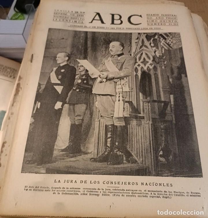Coleccionismo de Revistas y Peri&oacute;dicos: ABC SEVILLA, 28 SEPTIEMBRE 1939, JURA CONSEJEROS NACIONALES,ANIVERSARIO ALCAZAR,ETC.. 19 PAGINAS