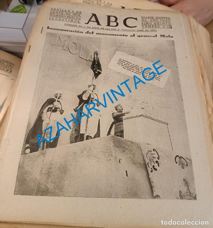 Coleccionismo de Revistas y Peri&oacute;dicos: ABC SEVILLA, 7 JUNIO 1939, INAUGURACION MONUMENTO MOLA,LEGION CONDOR,ETC.19 PGS