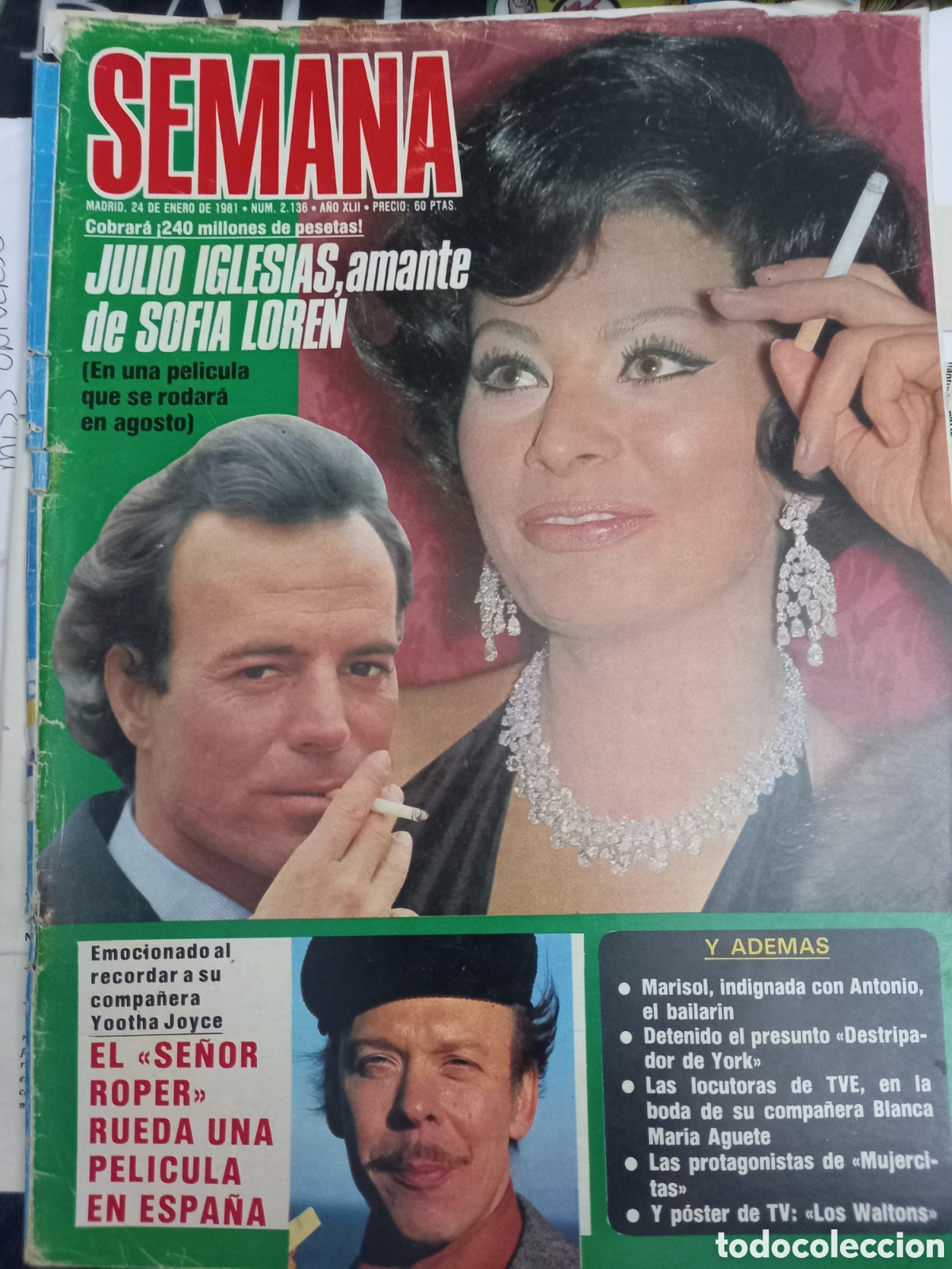 Coleccionismo de Revistas y Peri&oacute;dicos: RECORTE PORTADA DE SOFIA LOREN JULIO IGLESIAS BRIAN MURPHY