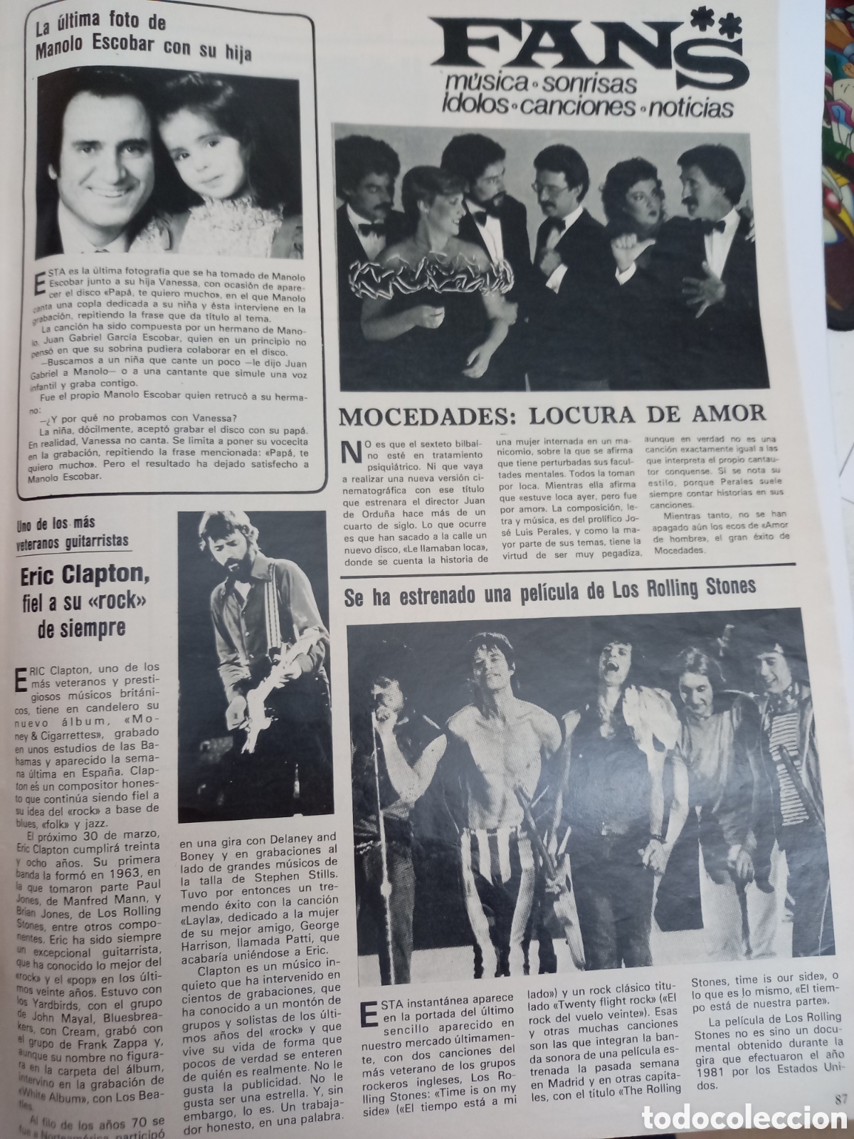 Coleccionismo de Revistas y Peri&oacute;dicos: MOCEDADES ERIC CLAPTON MANOLO ESCOBAR THE ROLLING STONES
