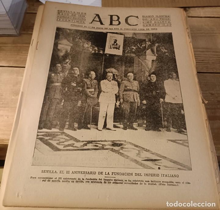 Coleccionismo de Revistas y Peri&oacute;dicos: ABC SEVILLA, 16 MAYO 1939, III ANIVERSARIO IMPERIO ITALIANO, CRONICA CORRIDA MANOLETE,ETC.19 PGS