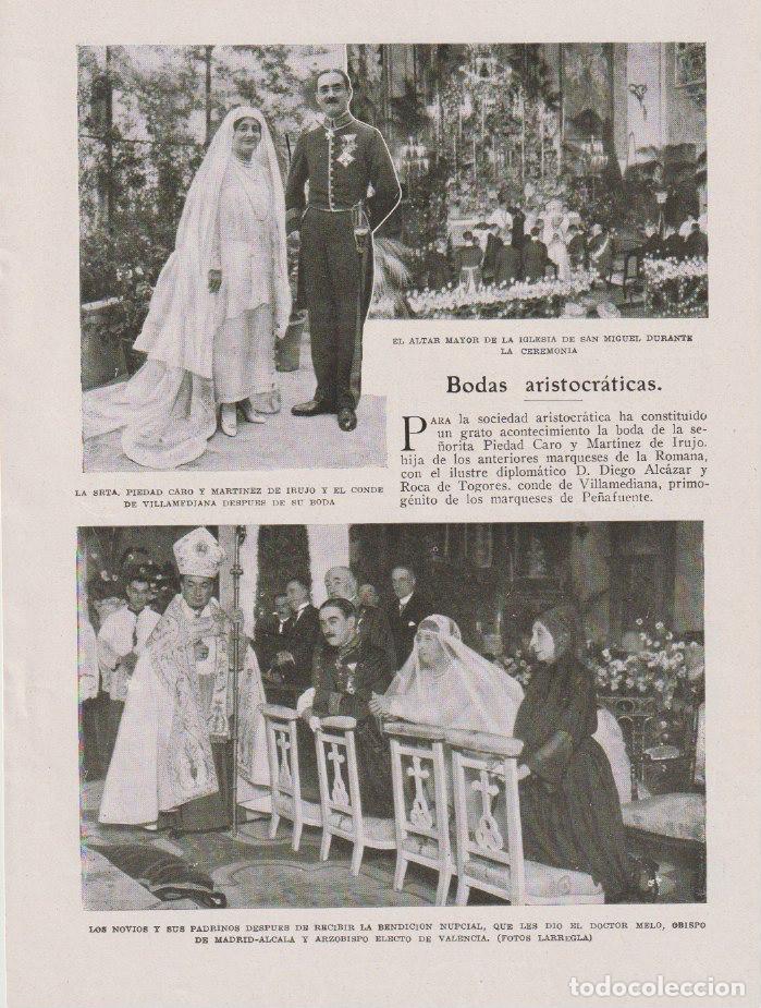 Coleccionismo de revistas y peri&oacute;dicos: Boda Srta. Piedad Caro y Mart&iacute;nez de Irujo y el conde de Villamediana; reverso Jesusa Palacios- 1922