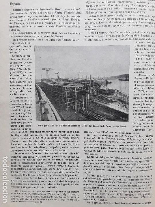 Collezionismo di Riviste e Giornali: OBRAS DE LA SOCIEDAD ESPA&Ntilde;OLA DE CONSTRUCCION NAVAL ASTILLEROS FERROL CARTAGENA CARRACA A&Ntilde;O 1919