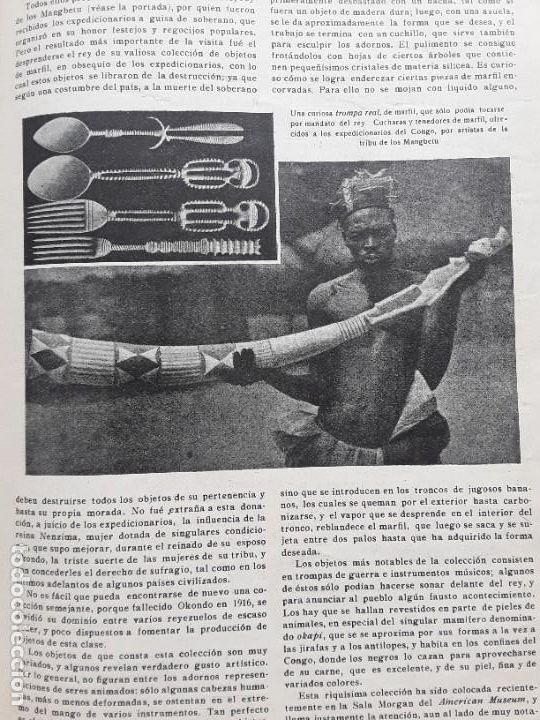 Coleccionismo de revistas y peri&oacute;dicos: TRIBU MANGBETU AFRICA REY OKONDO OBJETOS DE MARFIL PERTENENCIENTES AL REY REVISTA A&Ntilde;O 1919