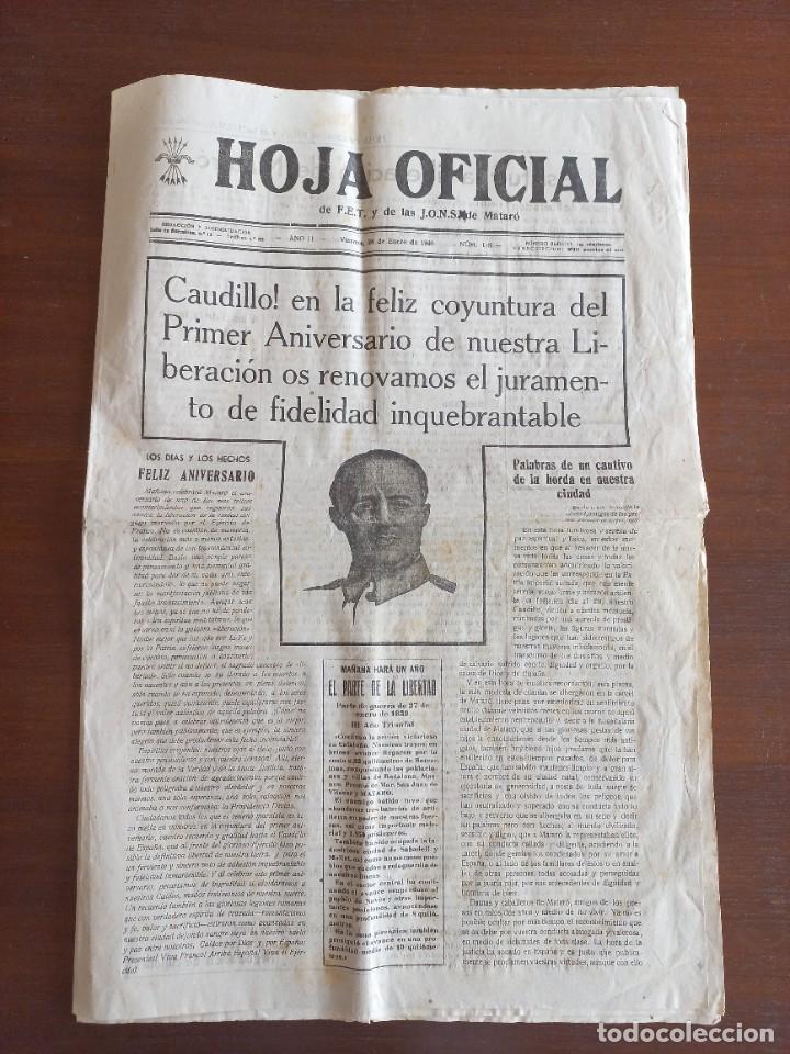 Coleccionismo de revistas y peri&oacute;dicos: Diario hoja oficial de fet y d las jons de matar&oacute;. A&ntilde;o II 26-1-1940