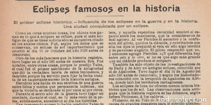 Coleccionismo de revistas y peri&oacute;dicos: Eclipses famosos en la historia: el primer eclipse hist&oacute;rico; influencia eclipses en la guerra- 1905