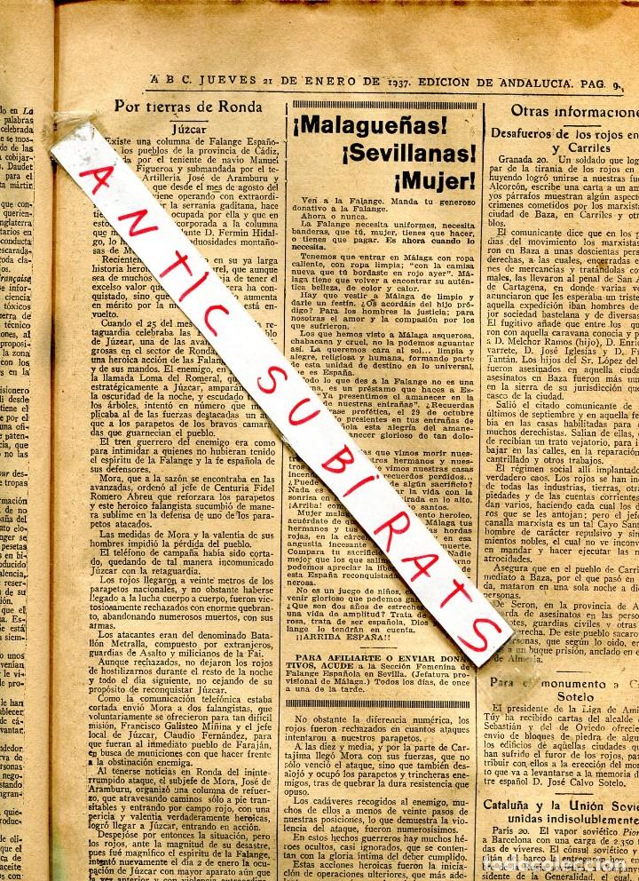 Sammeln von Zeitschriften und Zeitungen: PERIODICO A&Ntilde;O 1937 GUERRA CIVIL JUZCAR RONDA TENIENTE CORONEL CASTEJON HUELVA LOPERA CORDOBA