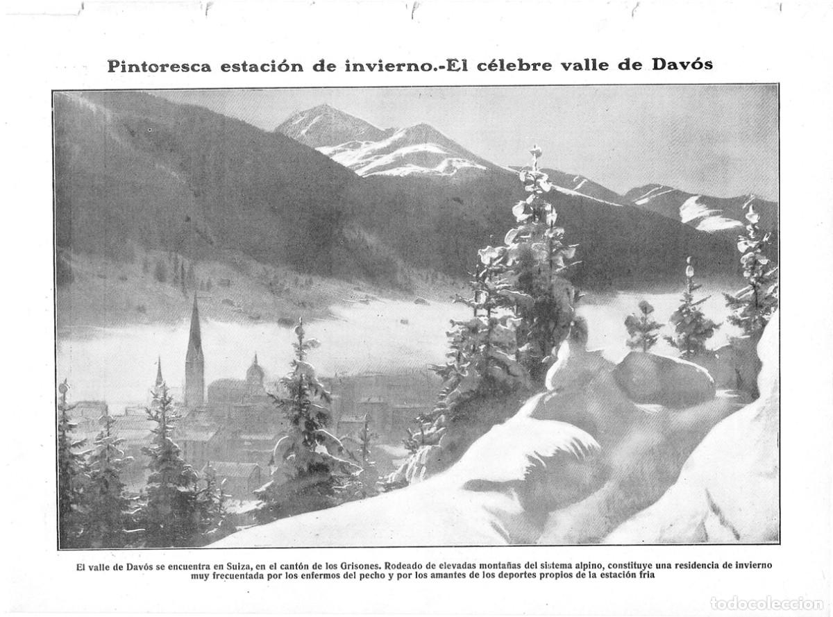 Coleccionismo de revistas y peri&oacute;dicos: 1909 HOJA REVISTA SUIZA VALLE DE DAV&Oacute;S ESTACI&Oacute;N DE INVIERNO ESQU&Iacute; NIEVE ALPES