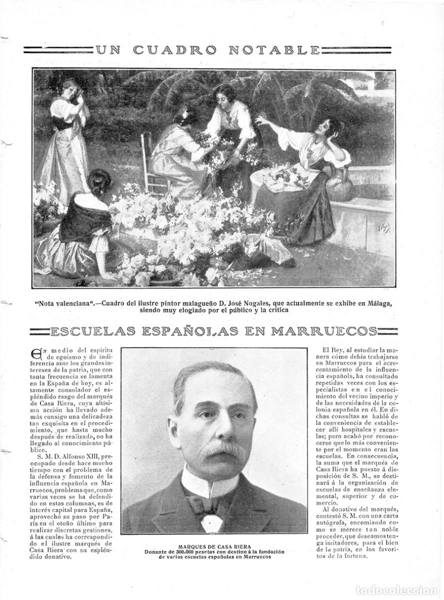 Sammeln von Zeitschriften und Zeitungen: 1909 HOJA REVISTA M&Aacute;LAGA CUADRO PINTOR MALAGUE&Ntilde;O JOS&Eacute; NOGALES NOTA VALENCIANA