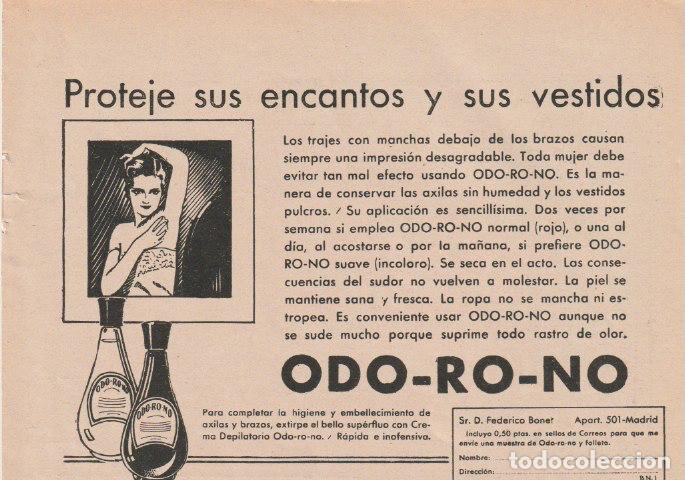 Coleccionismo de revistas y peri&oacute;dicos: Publicidad cosm&eacute;tica: desodorante ODO-RO-NO - 1931