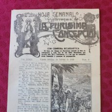 Coleccionismo de Revistas y Periódicos: HOJA SEMANAL PARROQUIAL LA PURÍSIMA CONCEPCIÓN 3 HOJAS FEBRERO DE 1930. Lote 364642356
