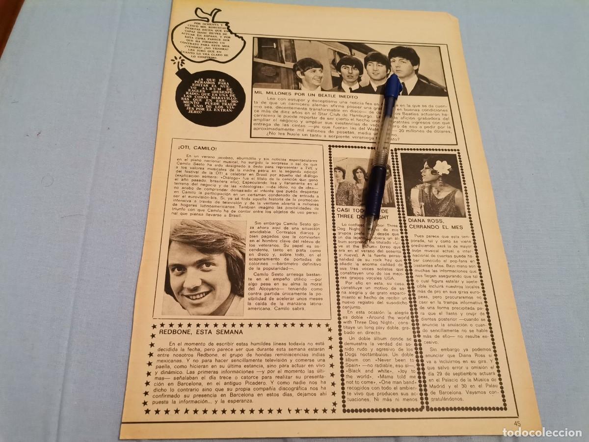 Collectionnisme de Revues et Journaux: LOS BEATLES, CAMILO SESTO, THREE DOG NIGHT, ANA ROSS RECORTE REVISTA 1973