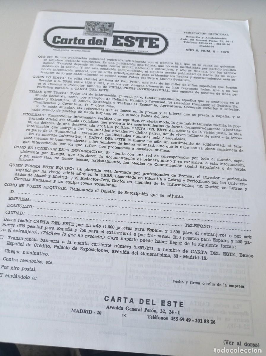 Collectionnisme de Revues et Journaux: REVISTA CARTA DEL ESTE, A&Ntilde;O 0, N&ordm; 0 A&Ntilde;O 1978 TAMA&Ntilde;O D-A-3 PLEGADO AL CENTRO REF. UR MES 2