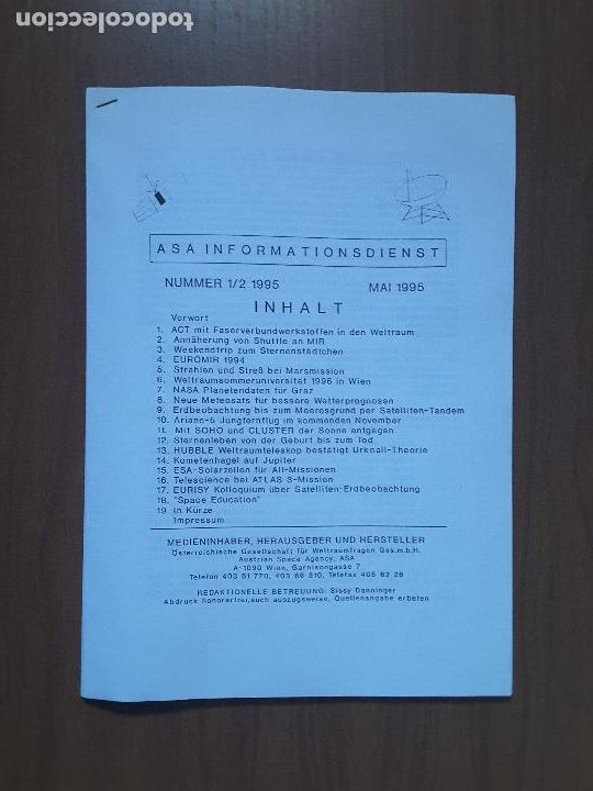 Collectionnisme de Revues et Journaux: Bolet&iacute;n de la Asociaci&oacute;n Astron&aacute;utica de Austria 1/2-1995