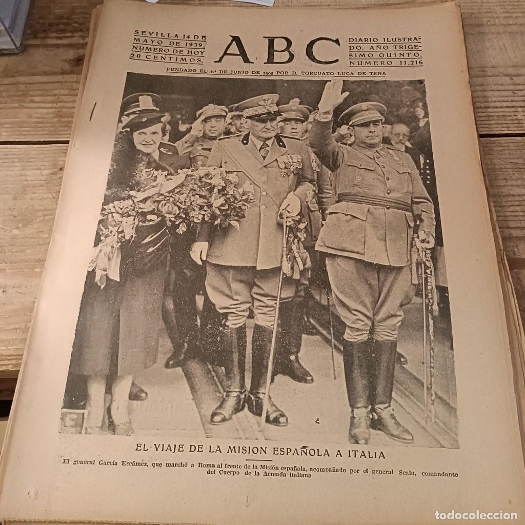 Coleccionismo de Revistas y Peri&oacute;dicos: ABC SEVILLA, 14 MAYO 1939, CORTIJO GAMBOGAZ, BETIS TENIS,HERMANDAD DE LOS GITANOS, ETC,,, 21 PAGINAS
