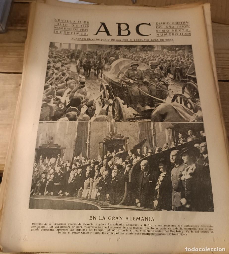 Coleccionismo de Revistas y Peri&oacute;dicos: ABC SEVILLA, 28 JULIO 1940, WWII, BOMBARDEO BARCOS INGLESES, ETC,,,8 PAGINAS