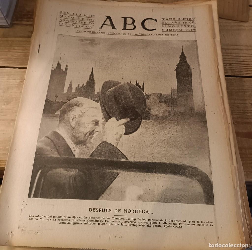 Coleccionismo de Revistas y Peri&oacute;dicos: ABC SEVILLA, 10 MAYO 1940, WWII, CHAMBERLAIN,SALIDA ROCIO TRIANA, ETC,,,15 PAGINAS