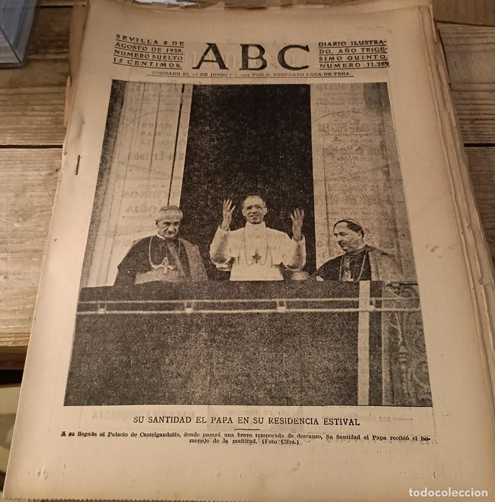 Coleccionismo de Revistas y Peri&oacute;dicos: ABC SEVILLA, 8 AGOSTO 1939, PIO XII, ACCIDENTE AVIACION HOSPITALET,TOROS SANLUCAR BARRAMEDA,ETC...