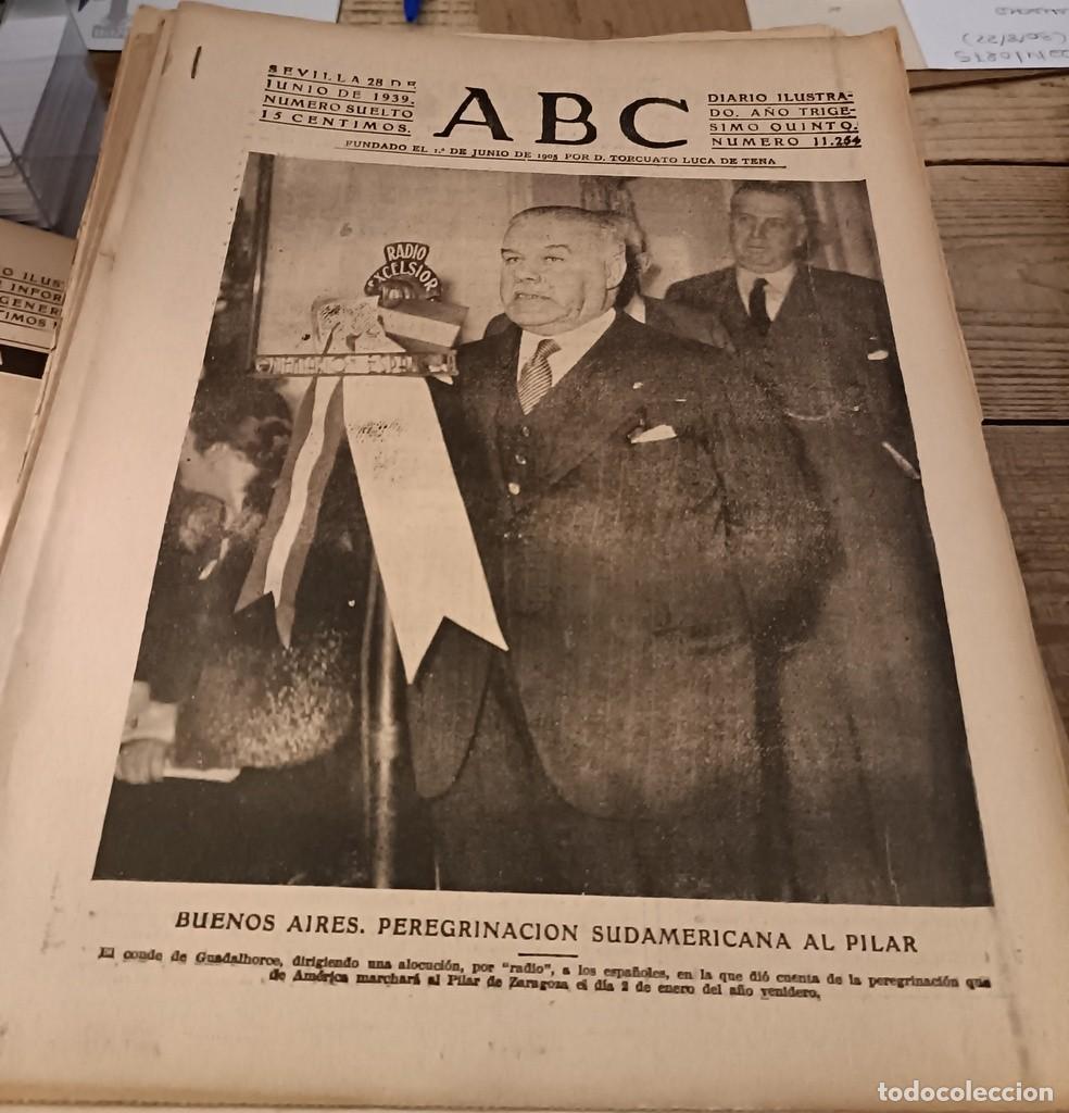Coleccionismo de Revistas y Peri&oacute;dicos: ABC SEVILLA 28 JUNIO 1939, WWII, TRASLADO VIRGEN DE COVADONGA DESDE OVIEDO A GIJON, ETC..15 PAGINAS