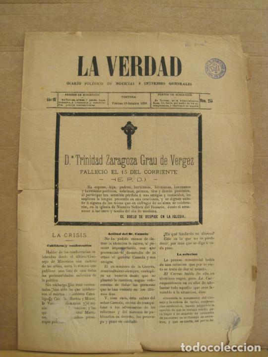 Coleccionismo de revistas y peri&oacute;dicos: TORTOSA-LA VERDAD-VIERNES 19 OCTUBRE 1888-DIARIO ANTIGUO-VER FOTOS-(V-23.656)