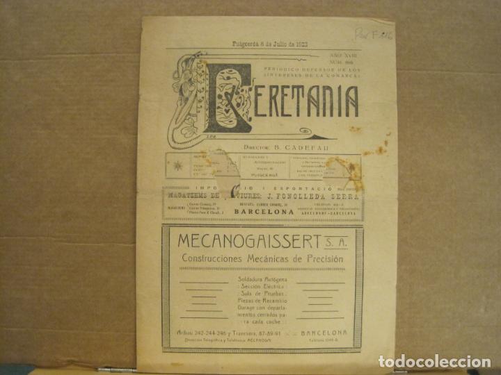 Coleccionismo de revistas y peri&oacute;dicos: PUIGCERDA-CERETANIA-8 JULIO 1923-NUM 866-PERIODICO DEFENSOR DE LA COMARCA-VER FOTOS-(K-7552)
