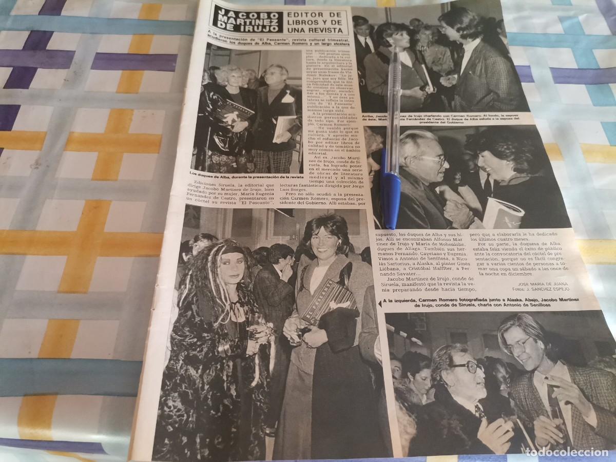 Coleccionismo de Revistas y Peri&oacute;dicos: JACOBO MART&Iacute;NEZ DE IRUJO REVERSO PALOMA SAN BASILIO, PANTOJA, MANZANITA, RECORTE REVISTA 1985