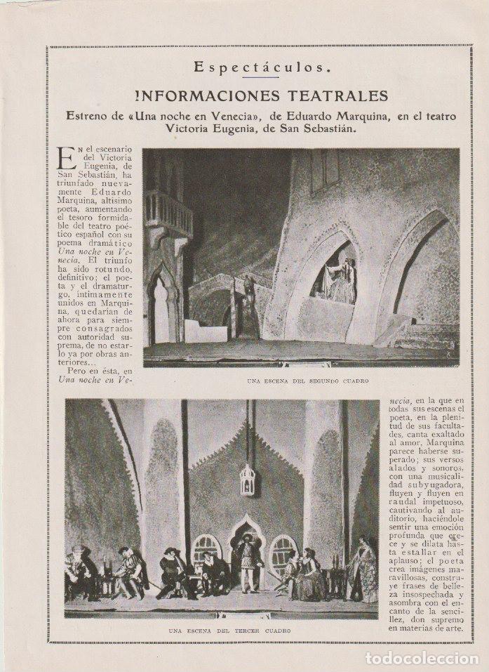 Collection Magazines and Newspapers: * TEATRO * Estreno de Una Noche de Venecia de Eduardo Marquina, con Catalina B&aacute;rcena - 1923