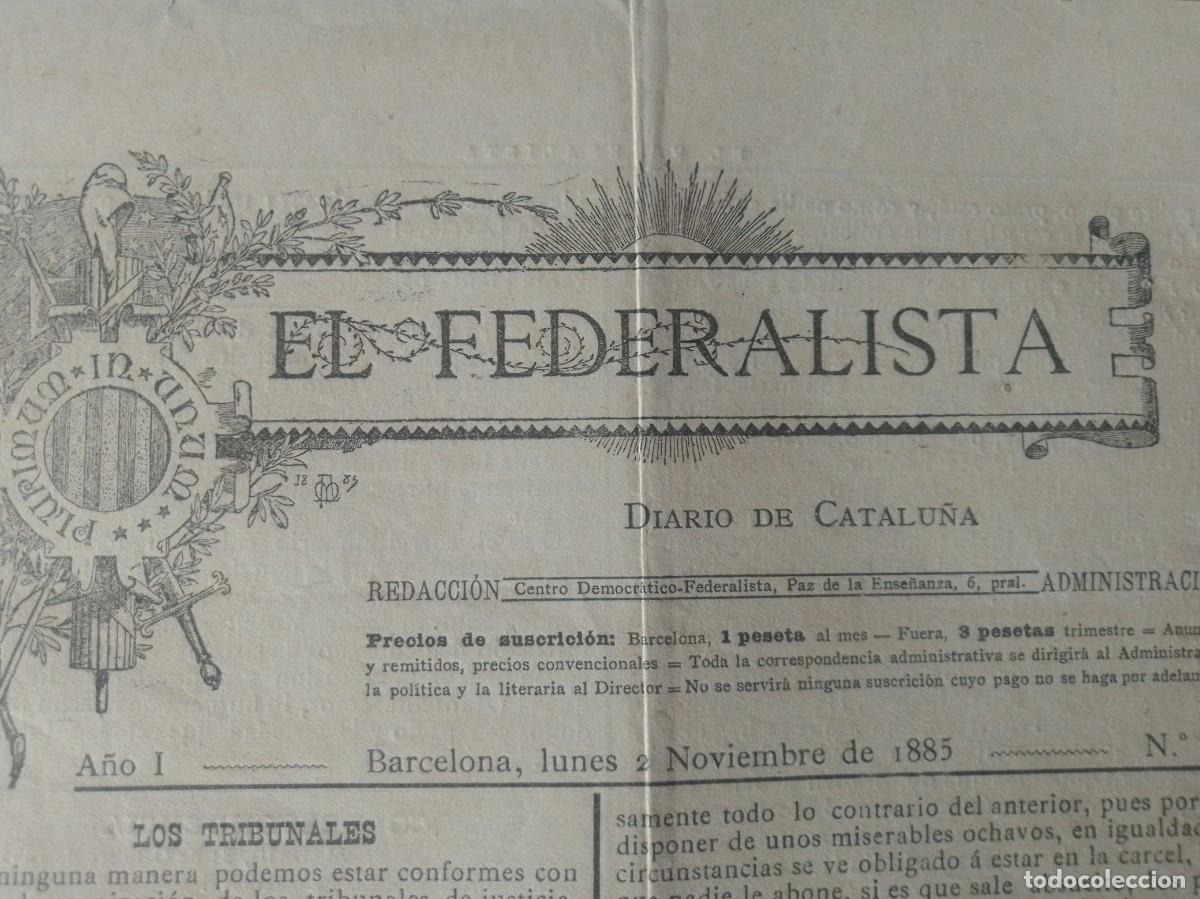 Coleccionismo de Revistas y Peri&oacute;dicos: 1885 EL FEDERALISTA DIARIO DE CATALU&Ntilde;A A&Ntilde;O 1 NUM 71