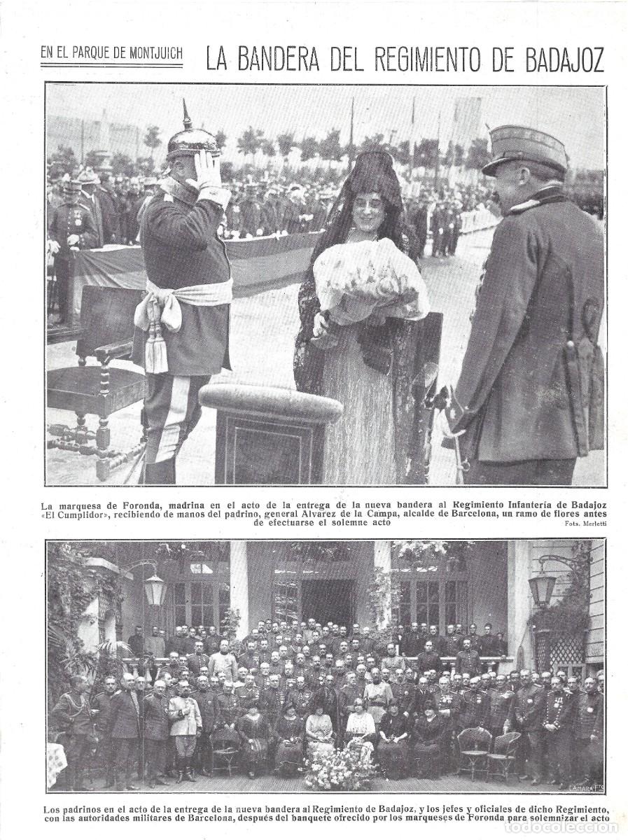 Coleccionismo de Revistas y Peri&oacute;dicos: 1924 HOJA REVISTA BARCELONA BANDERA REGIMIENTO INFANTER&Iacute;A DE BADAJOZ MARQUESA DE FORONDA GENERAL &Aacute;LV
