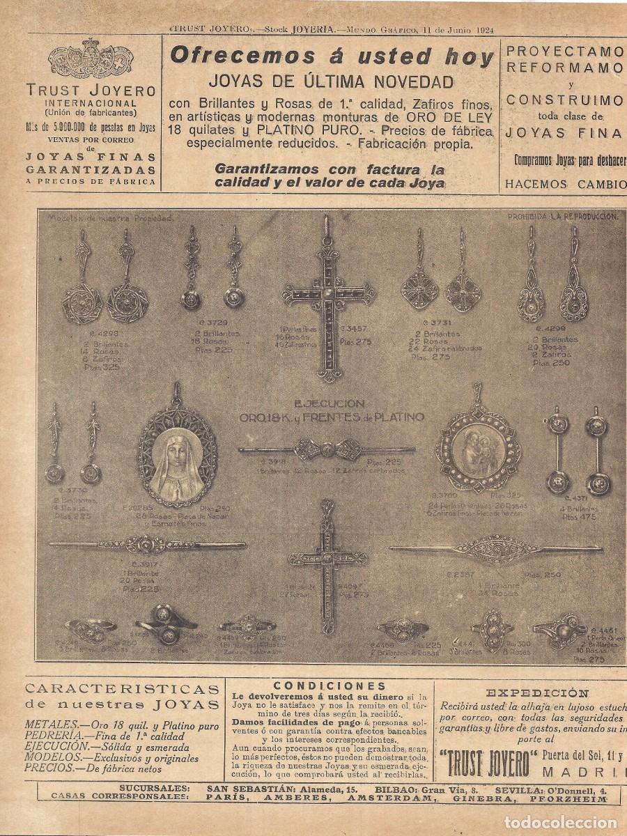 Coleccionismo de Revistas y Peri&oacute;dicos: 1924 HOJA REVISTA PUBLICIDAD ANUNCIO JOYER&Iacute;A RELOJER&Iacute;A TRUST JOYERO RELOJES 'FIX WATCH'