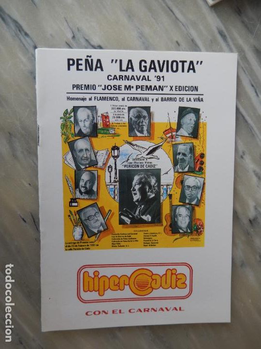 Coleccionismo de Revistas y Peri&oacute;dicos: C&Aacute;DIZ - PE&Ntilde;A LA GAVIOTA - CARNAVAL 1991 - PREMIO JOS&Eacute;MAR&Iacute;A PEM&Aacute;N X EDICI&Oacute;N - FLAMENCO, CARNAVAL ...