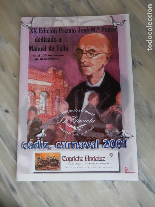 Coleccionismo de Revistas y Peri&oacute;dicos: C&Aacute;DIZ- LA GAVIOTA-CARNAVAL 2001-PREMIO JOS&Eacute; MAR&Iacute;A PEM&Aacute;N XX EDICI&Oacute;N-DEDICADO A MANUEL DE FALLA.