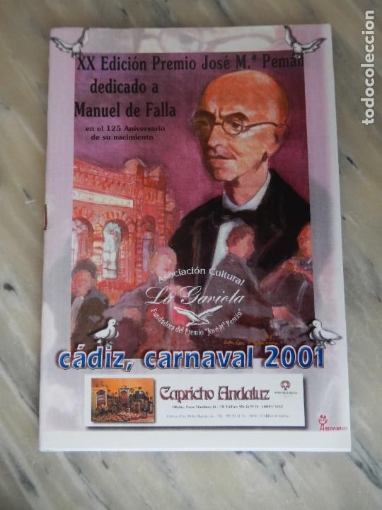 Coleccionismo de Revistas y Peri&oacute;dicos: C&Aacute;DIZ- LA GAVIOTA-CARNAVAL 2001-PREMIO JOS&Eacute; MAR&Iacute;A PEM&Aacute;N XX EDICI&Oacute;N-DEDICADO A MANUEL DE FALLA.