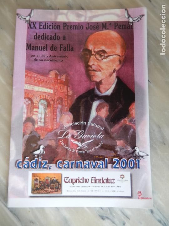Coleccionismo de Revistas y Peri&oacute;dicos: C&Aacute;DIZ- LA GAVIOTA-CARNAVAL 2001-PREMIO JOS&Eacute; MAR&Iacute;A PEM&Aacute;N XX EDICI&Oacute;N-DEDICADO A MANUEL DE FALLA.