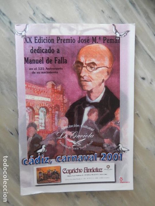 Coleccionismo de Revistas y Peri&oacute;dicos: C&Aacute;DIZ- LA GAVIOTA-CARNAVAL 2001-PREMIO JOS&Eacute; MAR&Iacute;A PEM&Aacute;N XX EDICI&Oacute;N-DEDICADO A MANUEL DE FALLA.