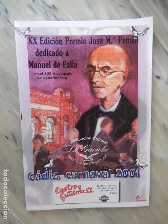 Coleccionismo de Revistas y Peri&oacute;dicos: C&Aacute;DIZ- LA GAVIOTA-CARNAVAL 2001-PREMIO JOS&Eacute; MAR&Iacute;A PEM&Aacute;N XX EDICI&Oacute;N-DEDICADO A MANUEL DE FALLA.