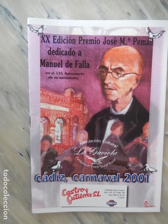 Coleccionismo de Revistas y Peri&oacute;dicos: C&Aacute;DIZ- LA GAVIOTA-CARNAVAL 2001-PREMIO JOS&Eacute; MAR&Iacute;A PEM&Aacute;N XX EDICI&Oacute;N-DEDICADO A MANUEL DE FALLA.