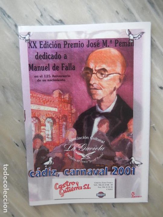 Coleccionismo de Revistas y Peri&oacute;dicos: C&Aacute;DIZ- LA GAVIOTA-CARNAVAL 2001-PREMIO JOS&Eacute; MAR&Iacute;A PEM&Aacute;N XX EDICI&Oacute;N-DEDICADO A MANUEL DE FALLA.