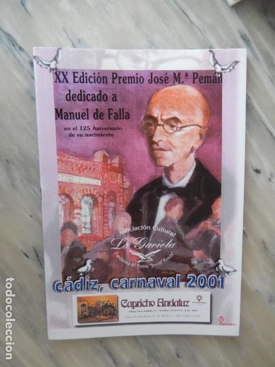 Coleccionismo de Revistas y Peri&oacute;dicos: C&Aacute;DIZ- LA GAVIOTA-CARNAVAL 2001-PREMIO JOS&Eacute; MAR&Iacute;A PEM&Aacute;N XX EDICI&Oacute;N-DEDICADO A MANUEL DE FALLA.