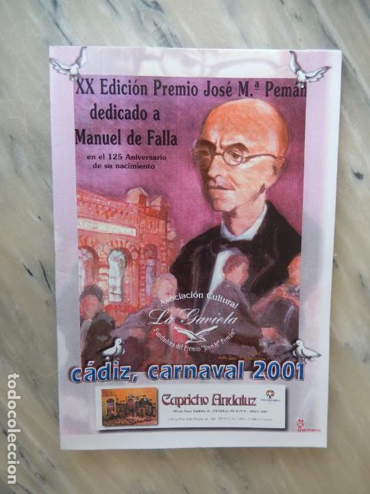 Coleccionismo de Revistas y Peri&oacute;dicos: C&Aacute;DIZ- LA GAVIOTA-CARNAVAL 2001-PREMIO JOS&Eacute; MAR&Iacute;A PEM&Aacute;N XX EDICI&Oacute;N-DEDICADO A MANUEL DE FALLA.