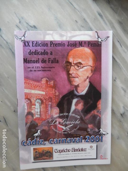 Coleccionismo de Revistas y Peri&oacute;dicos: C&Aacute;DIZ- LA GAVIOTA-CARNAVAL 2001-PREMIO JOS&Eacute; MAR&Iacute;A PEM&Aacute;N XX EDICI&Oacute;N-DEDICADO A MANUEL DE FALLA.